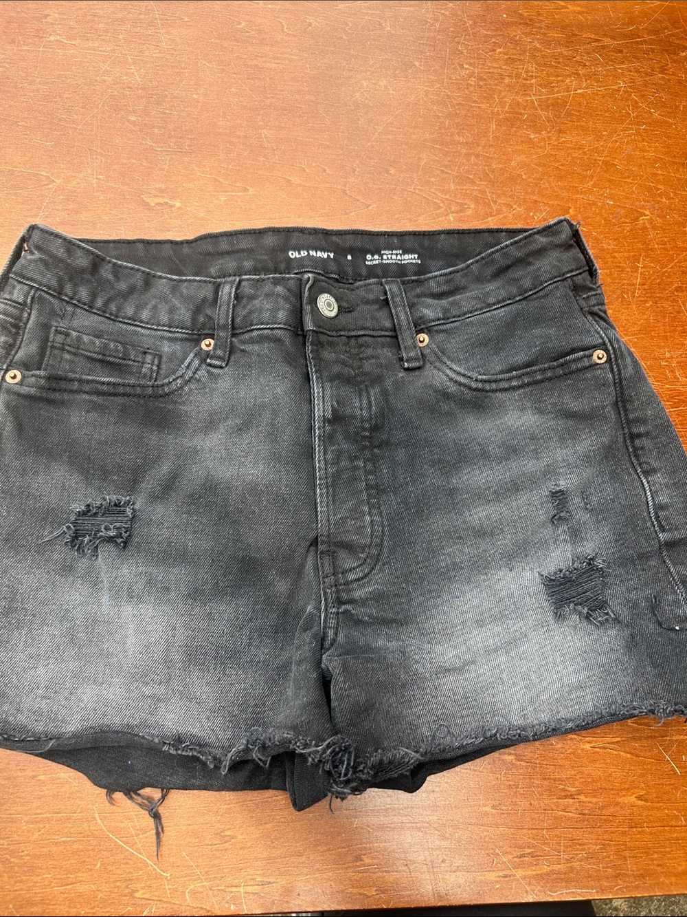 Old Navy Black SZ 8 High Rise Button Fly Distressed Cutoff Denim Jean Shorts